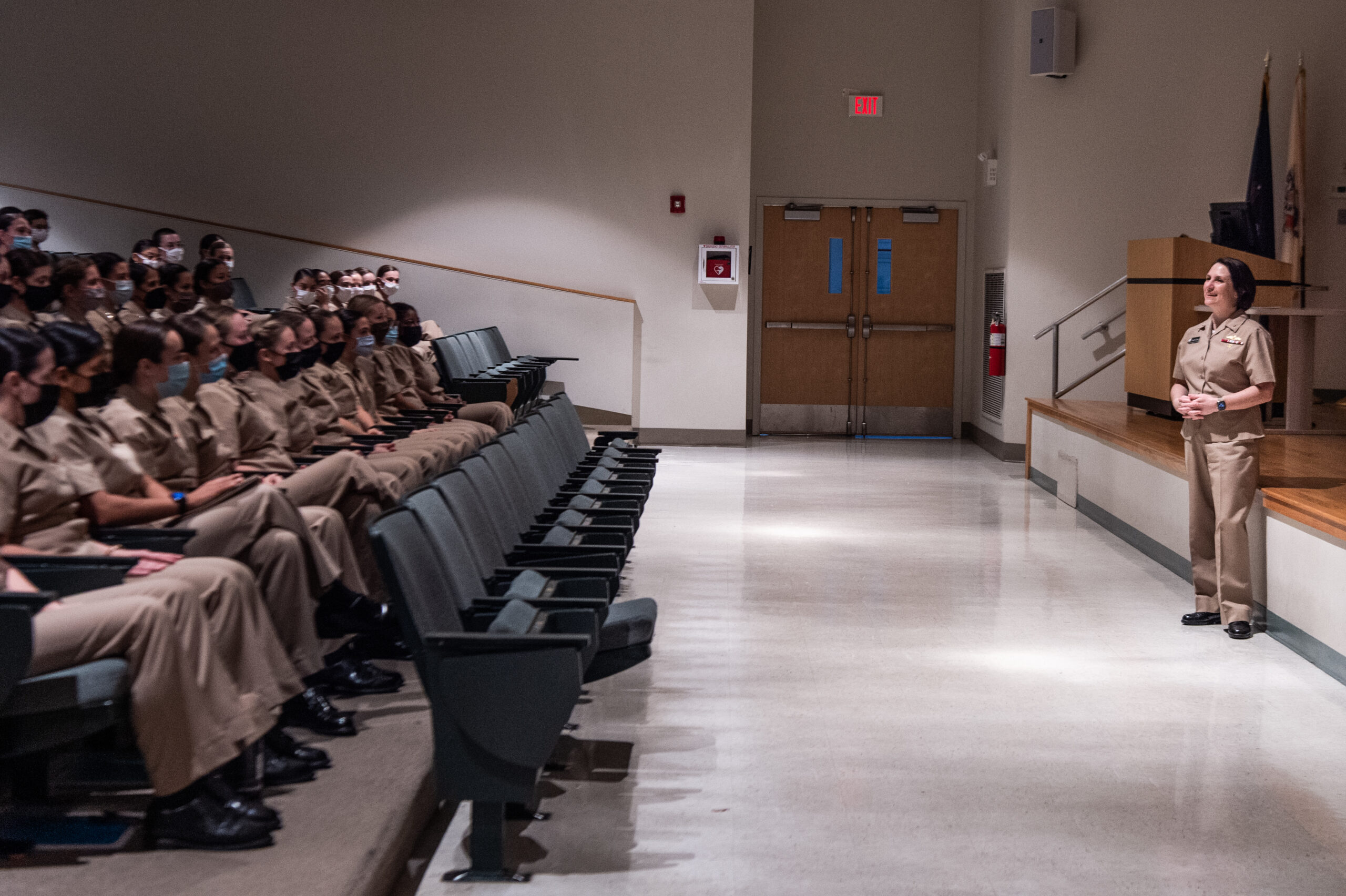 Female officer candidates marching in formation at Newport