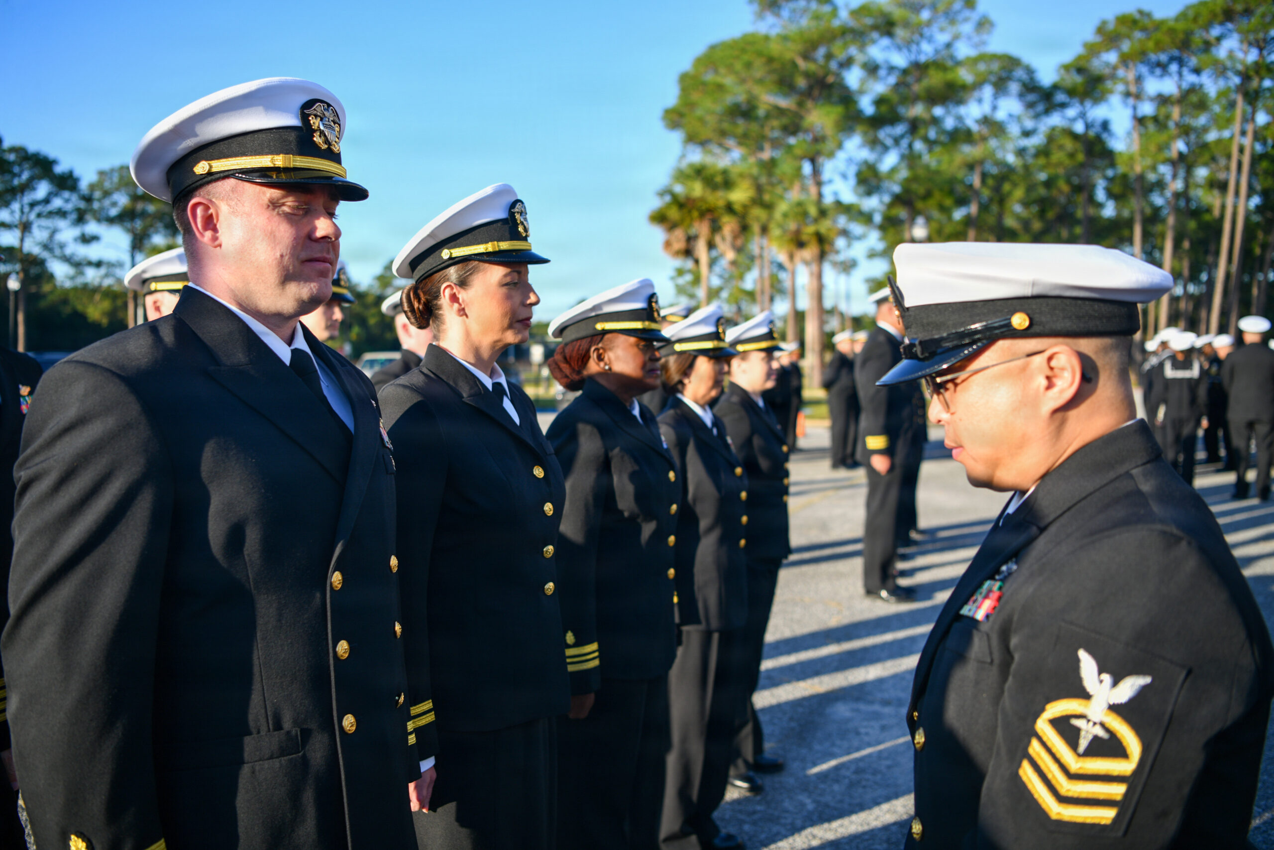 A Navy officer in service dress blues