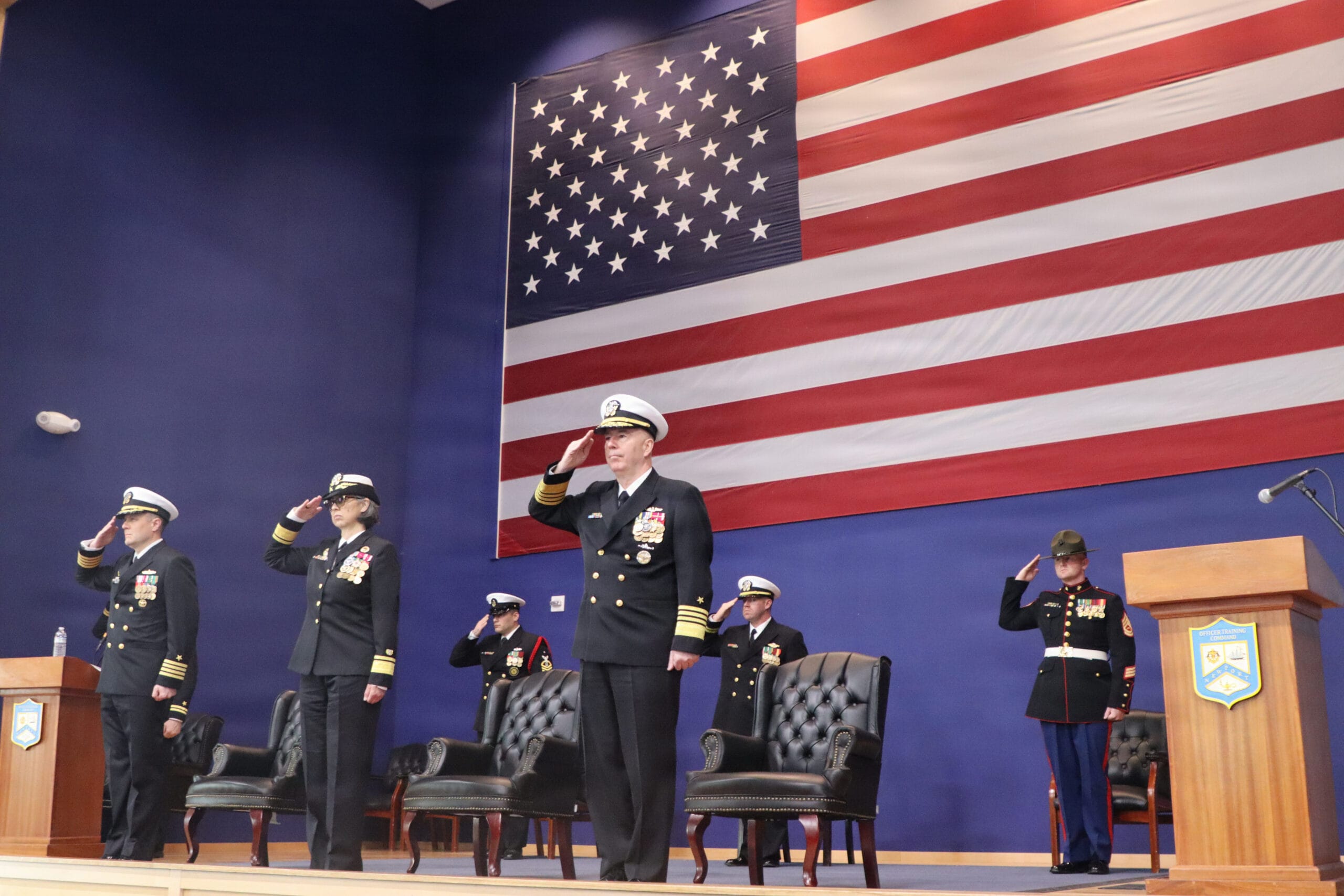 Officer candidates marching in formation at Newport