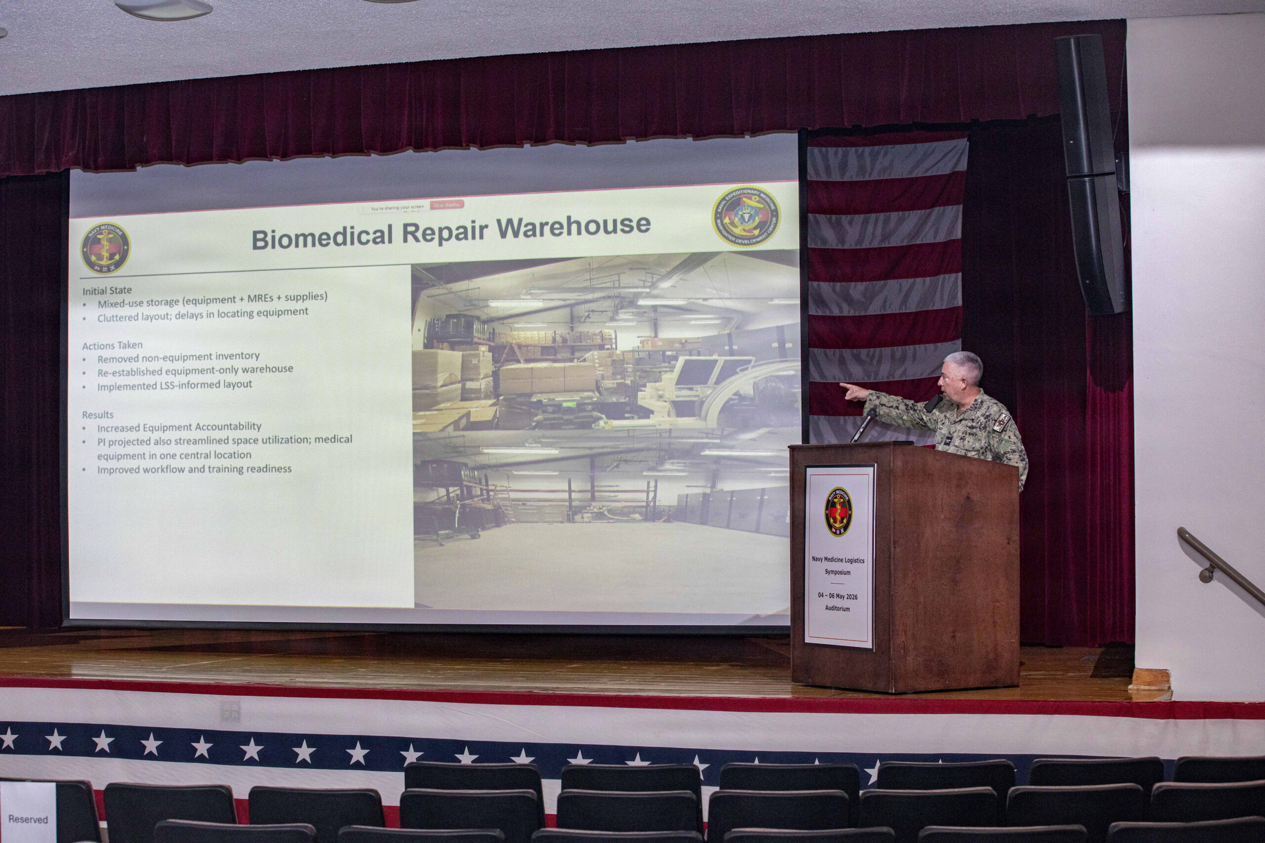 A Navy medical facility with staff walking out