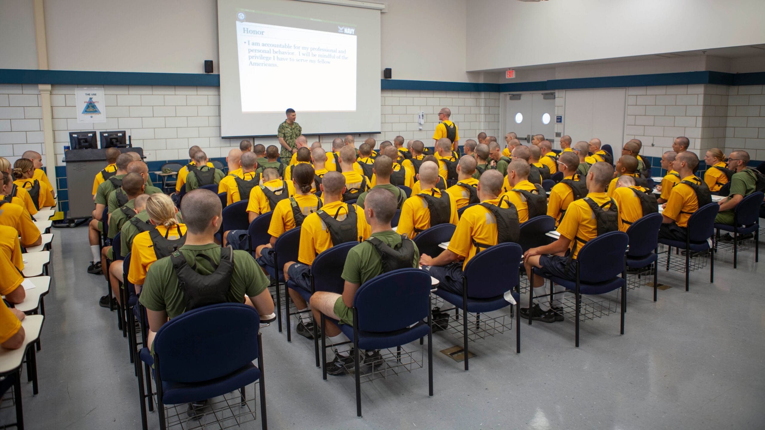 Officer candidates in a classroom at Newport