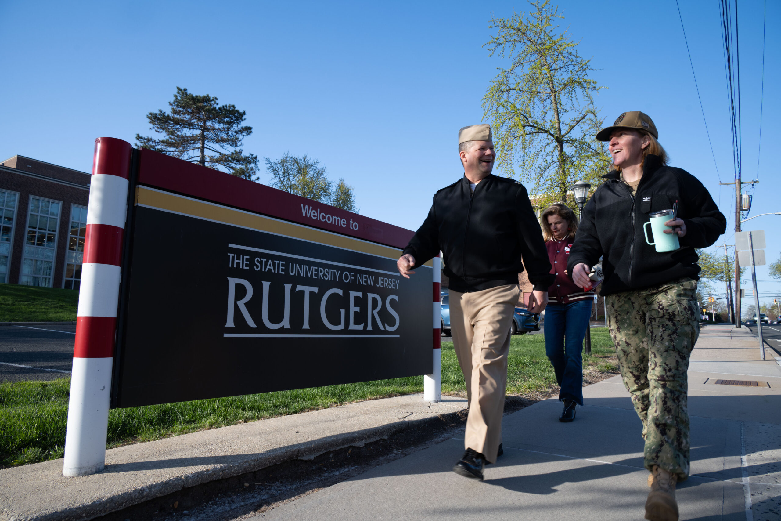NROTC midshipmen walking together at a university campus