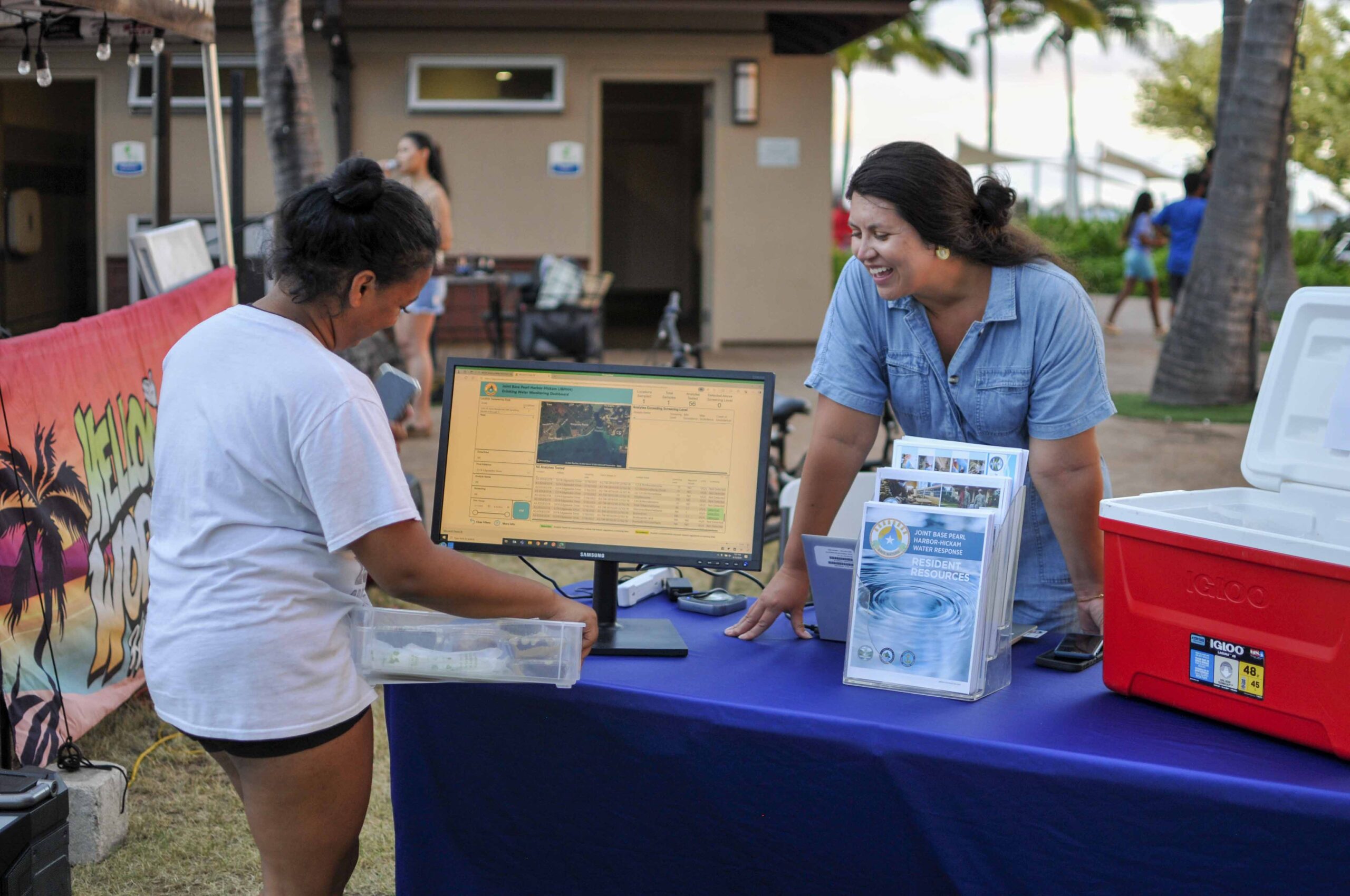 A community liaison officer for Navy Closure Task Force-Red Hill (NCTF-RH) answers questions about the Extended Drinking Water Monitoring (EDWM)