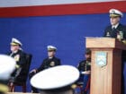 Under the command of Captain Austin W. Duff, Commanding Officer, Officer Training Newport, 110 Students in Officer Candidate School