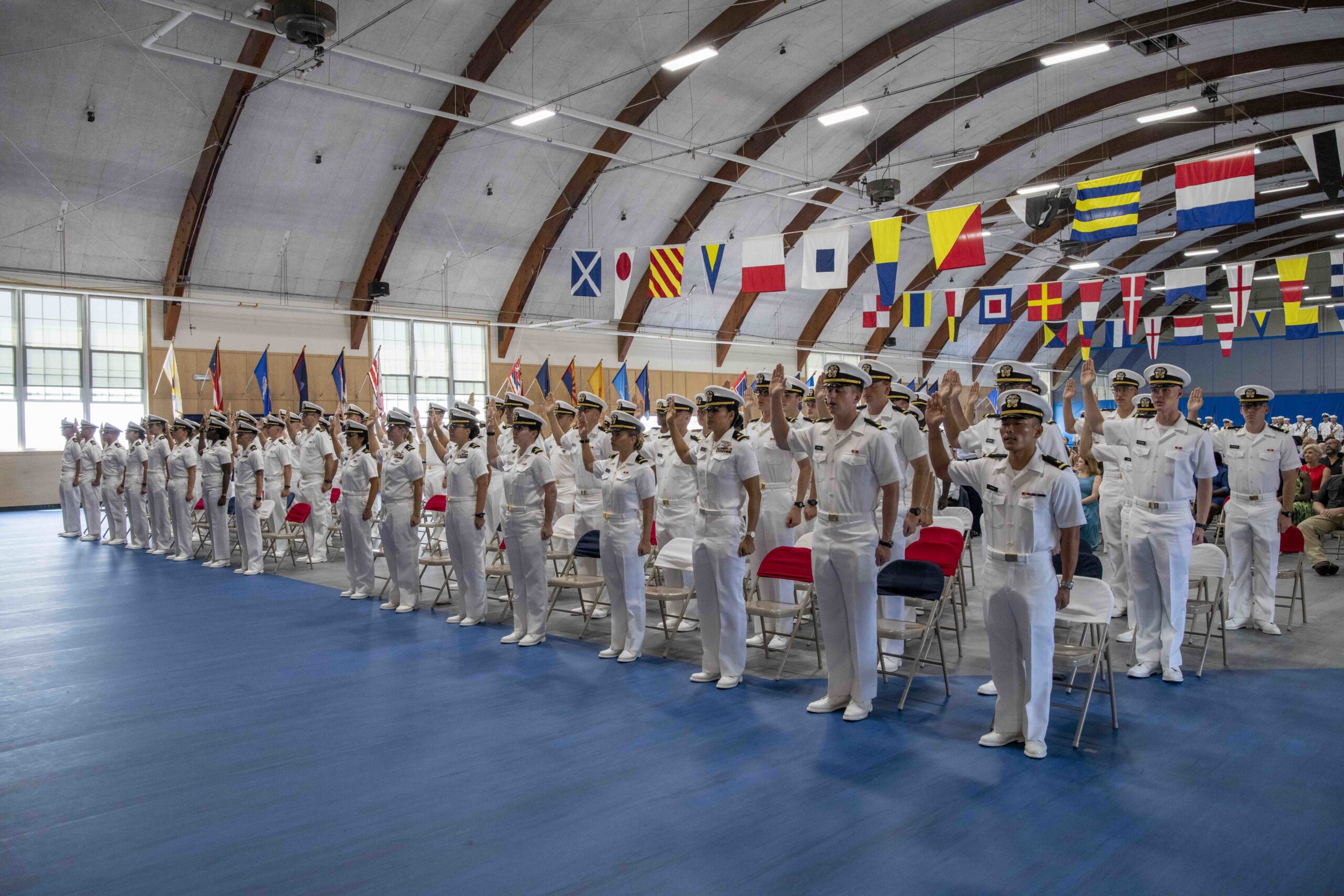Officer candidates during morning PT at Newport