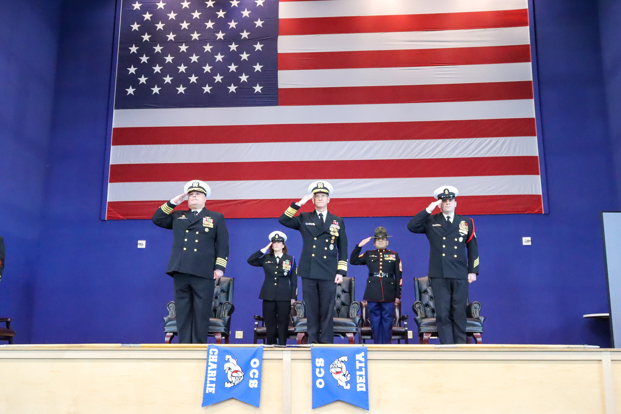 Officer candidates during morning PT at Newport
