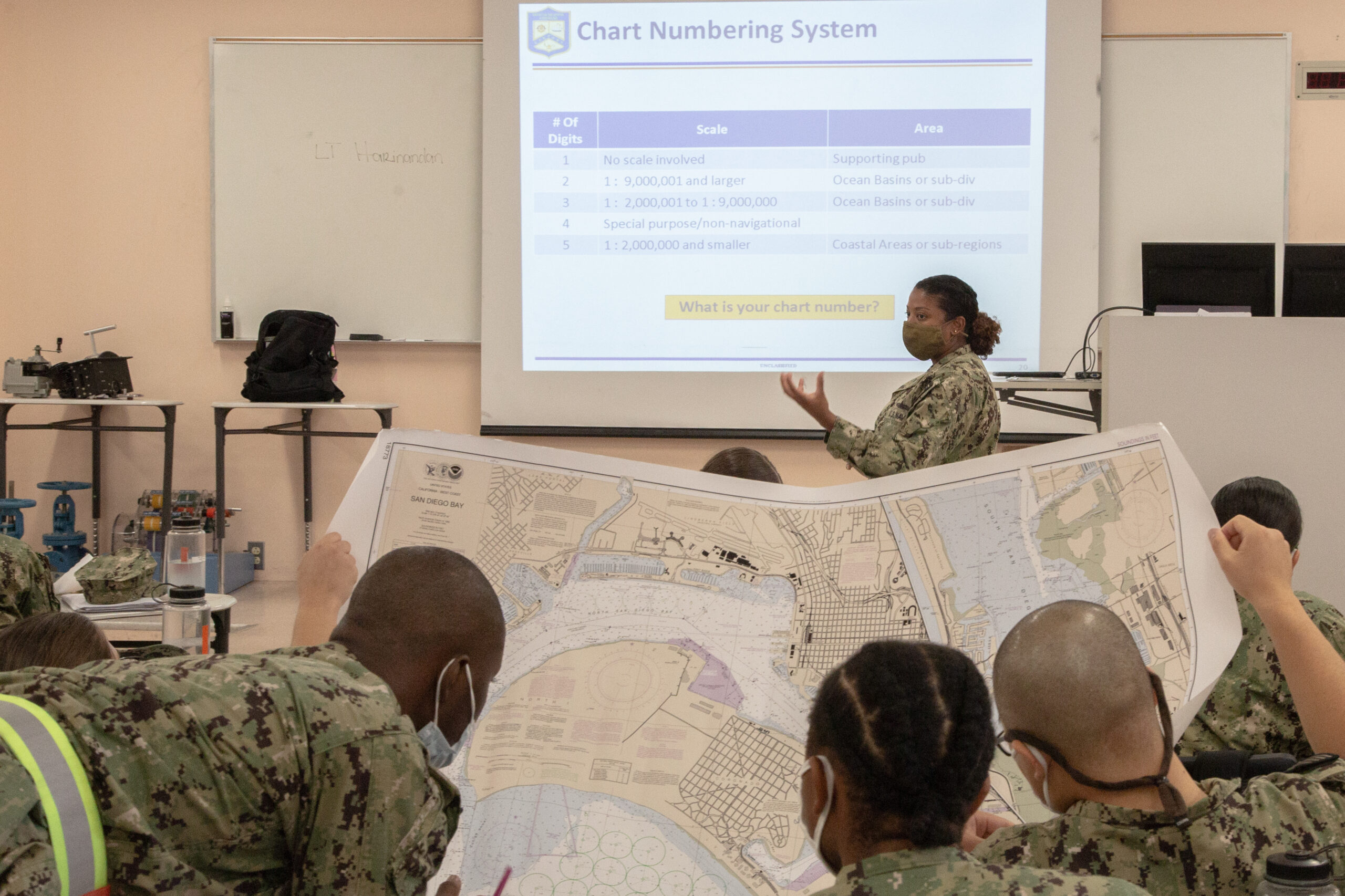 Officer candidates studying in a classroom at Newport
