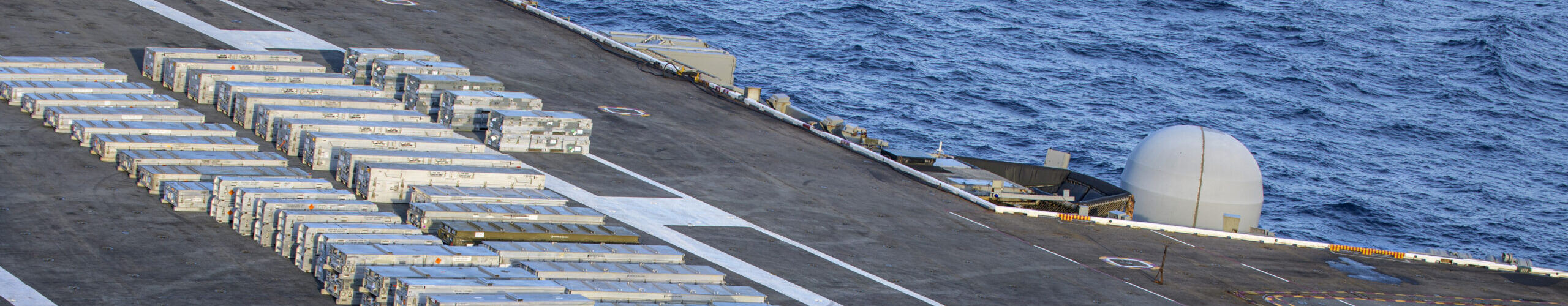 A US Navy aircraft carrier flight deck at sea